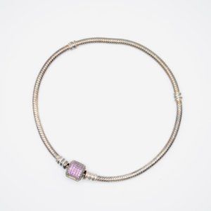 Sterling Silver Pandora Bracelet with Purple Pave Clasp 9.1"